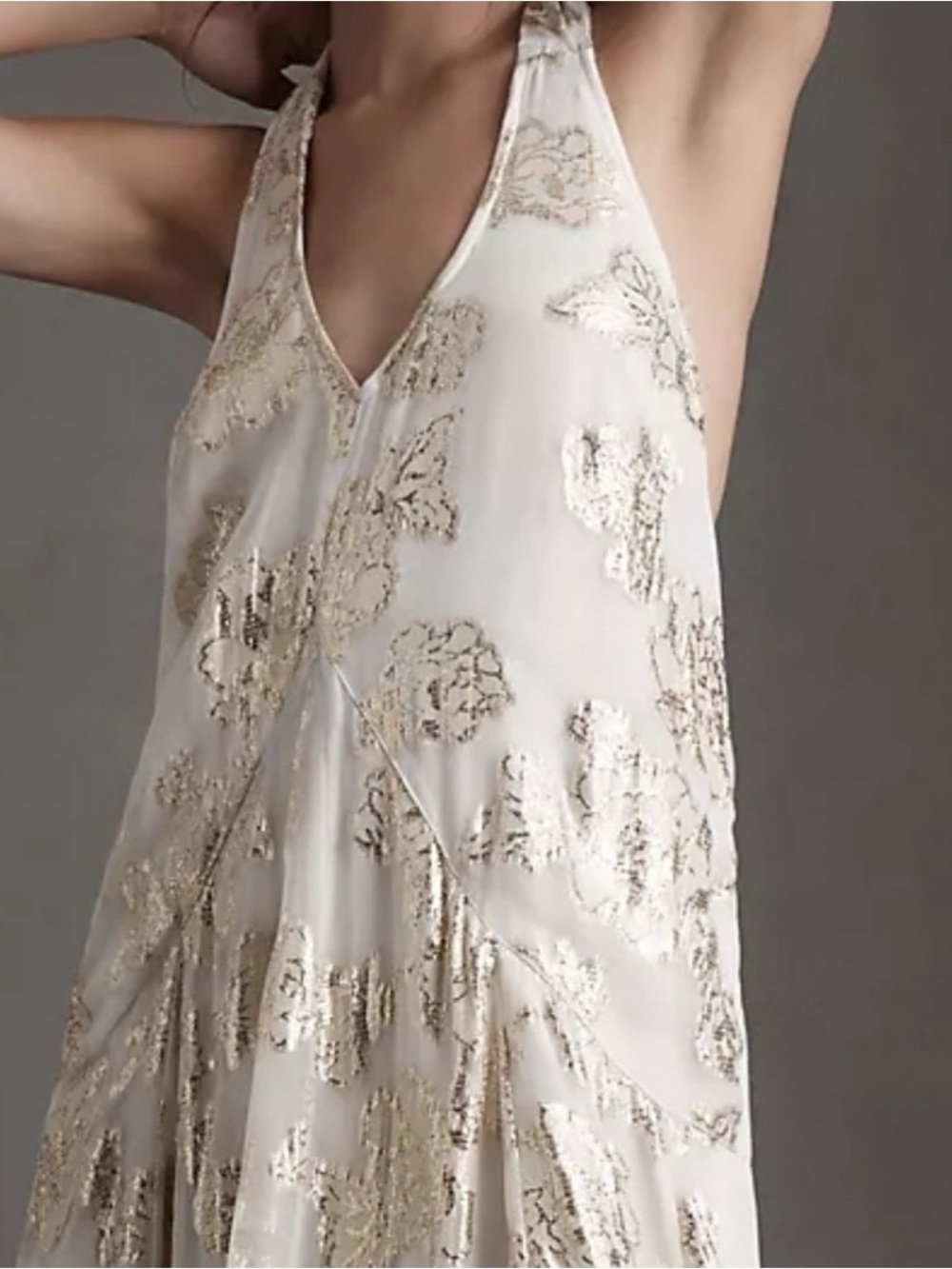 Free People Ivory Halter Maxi with Gold Floral Embroidery - Picture 5 of 9